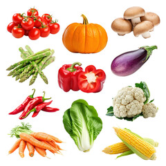 PNG fresh organic vegetable set, transparent background