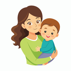 a child in a mother's arms illustration on white background