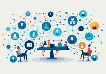 Remote Team Collaboration Network - Business Communication Concept with Diverse People Connected Via Technology