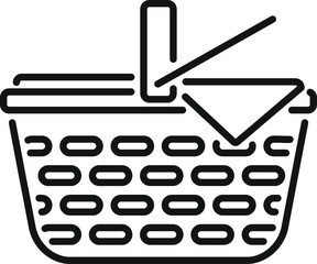 This simple black and white icon of a picnic basket evokes outdoor dining on a sunny day