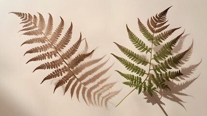 Naklejka premium Fern leaf shadow overlay on a soft beige background 