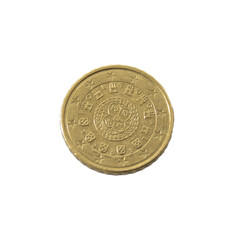 ten cent Intricate Gold Coin on White Background