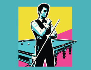 The snooker player stood confidently on his next shot. Vector illustration