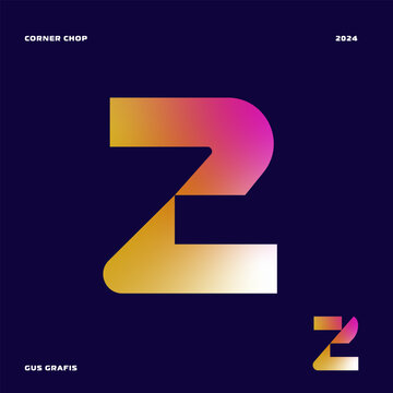 Number 2 corner chop or corner cut, font, lettering, typography with sharp edges, bold, masculine, and futuristic style. Perfect for logos, display, design elements etc.