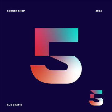 Number 5 corner chop or corner cut, font, lettering, typography with sharp edges, bold, masculine, and futuristic style. Perfect for logos, display, design elements etc.