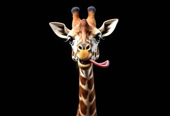 Funny Animal Portrait: Giraffe with Tongue Out