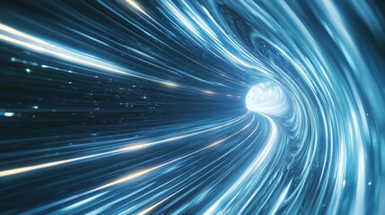 dynamic, abstract depiction of a futuristic blue tunnel structure in motion, showcasing a digital geometric light space and speed effect. Perfect for cyber-themed wallpapers and vi
