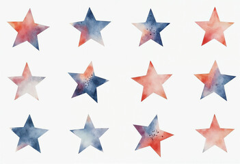Obraz premium Illustration of watercolor stars on white background, star pattern