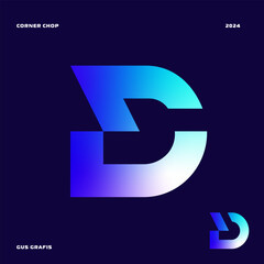 Letter D corner chop or corner cut, font, lettering, typography with sharp edges, bold, masculine, and futuristic style. Perfect for logos, display, design elements etc.