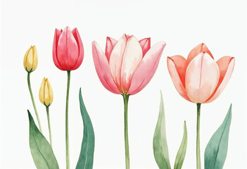 Fototapeta premium Isolated watercolor flowers on white background with space for text