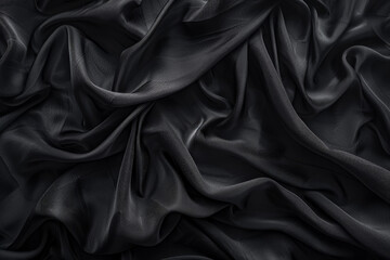 Fototapeta premium A dark black textured surface with a subtle, wavy pattern resembling dark silk. The texture creates a sense of fluidity and elegance.
