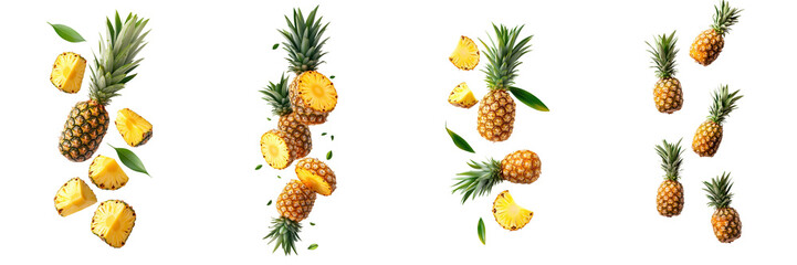 Vibrant and fresh pineapples with green leaves, ideal for tropical themes, food photography, and summer recipes. isolated on a transparent background