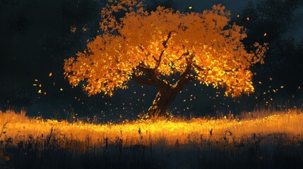 Golden Autumn Tree in a Field