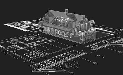 architecture house plan 3d illustration