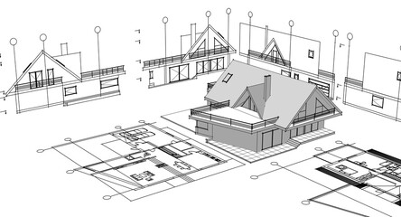 architecture house plan 3d illustration