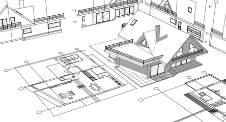 architecture house plan 3d illustration