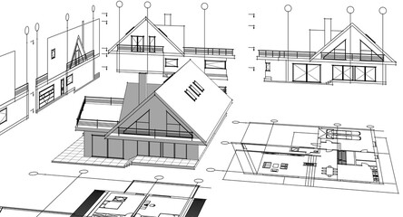 Fototapeta premium architecture house plan 3d illustration