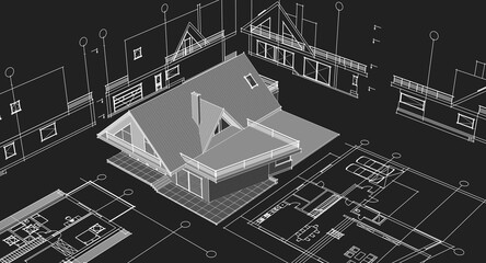 architecture house plan 3d illustration