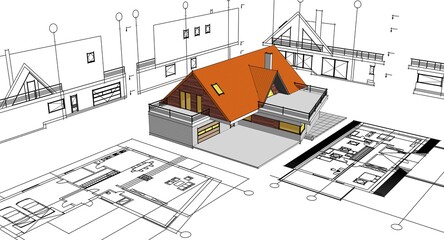 architecture house plan 3d illustration
