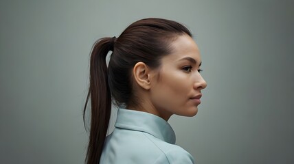 "A woman with a ponytail."