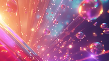 Abstract image featuring bubbles suspended in a vibrant, colorful light. The dynamic composition and sparkling details create a sense of movement and energy, perfect for adding a touch of modernity