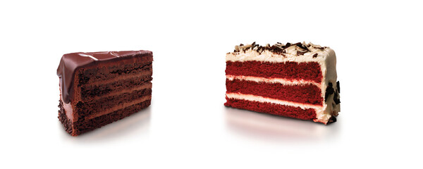 A slice of cheesecake isolated against a white background, with full depth of field.