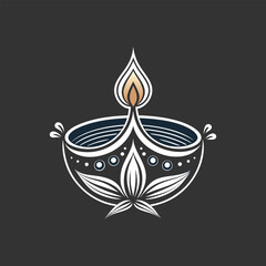 Happy Diwali festival with lamp silhouette vector
