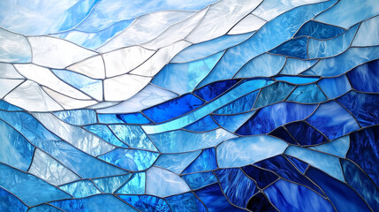 Abstract design of beautiful blue and white stained glass