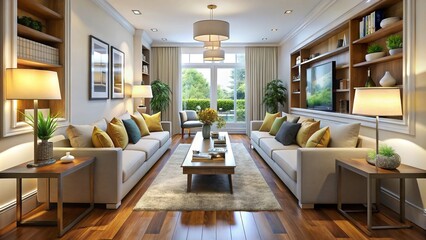 Long, narrow rooms can be challenging, but a thoughtful arrangement of furniture and decorative elements can create a