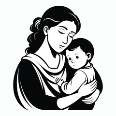 silhouette a child in a mother's arms illustration on white background