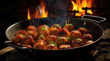 Perfectly Round Very Little Meatballs On Dark Blurry Background