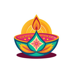 Happy Diwali festival with lamp silhouette vector