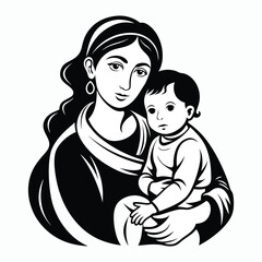 silhouette a child in a mother's arms illustration on white background