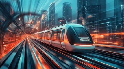 Fototapeta premium Mesmerizing travel technology with innovative transportation systems, set against a dynamic realistic background of a modern city