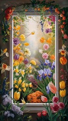 Fototapeta premium Art spring flowers frame background