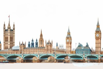 Fototapeta premium A stunning view of the London skyline. Iconic buildings rise above the River Thames. This architectural masterpiece showcases history and culture. Generative AI