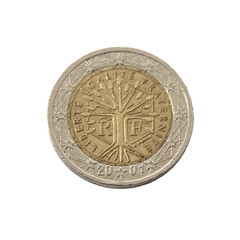 two euro coin detailed shining showing details colseup