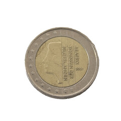 two euro coin detailed shining showing details colseup