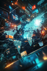 Distribution and logistics concept of global digital internet marketing and business. AI generative.
