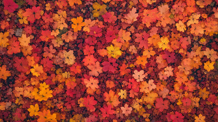 森林を覆う紅葉の空撮