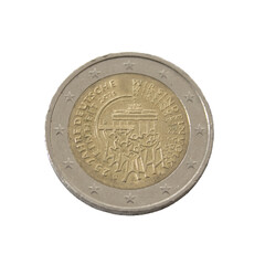two euro coin detailed shining showing details colseup