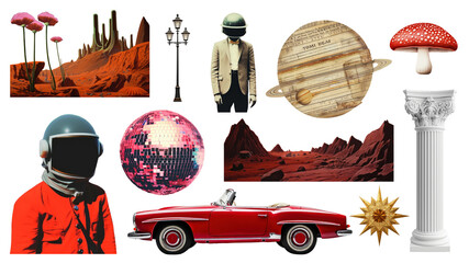 PNG vintage space collage element set, transparent background