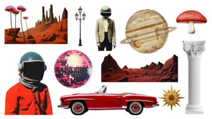 PNG vintage space collage element set, transparent background