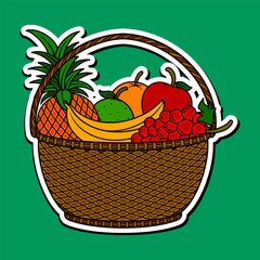 Doodle Sticker Illustration of a Fruits Basket