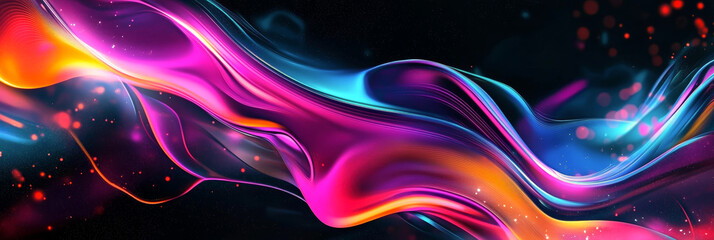 Fototapeta premium Abstract multicolored curving and waving lines on black background.