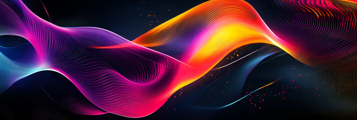 Fototapeta premium Abstract multicolored curving and waving lines on black background.