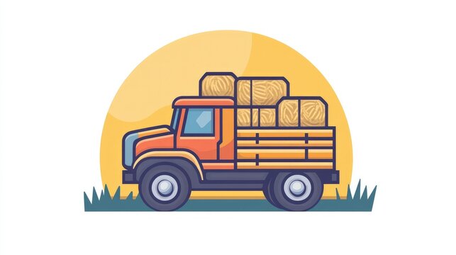 recommend clip art: Minimalist icon of a farm truck loaded with hay bales, representing agricultural transportation.