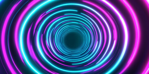 Fototapeta premium A neon lighting background with concentric circles of neon purple and teal, radiating outward in a mesmerizing, pulsating rhythm.