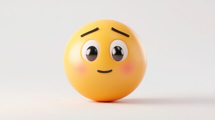 Fototapeta premium A 3D cartoon emoji with a blushing face and a shy smile, showing embarrassment or shyness, on a white background