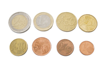 all euro coin denominations detailed isolated